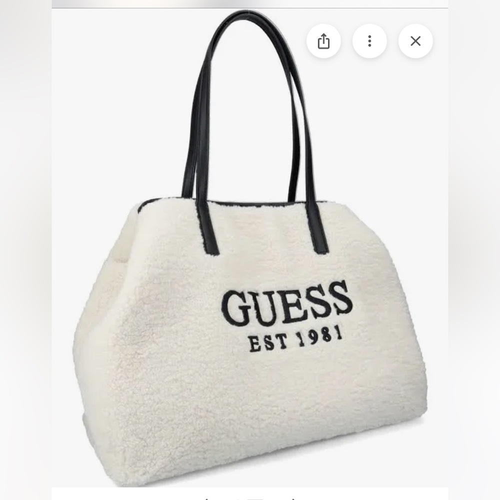 GUESS Medium Sherling Embroidered Logo Vikky Tote Cream and Black